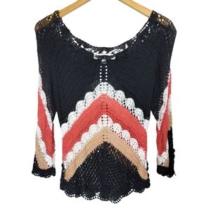 Bette Paige Silk Blend Crochet Sweater Bell Slit Sleeves Sz M Boho Whimsigoth